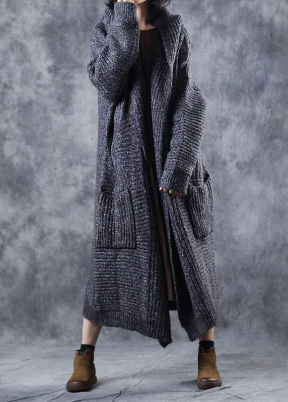 Winter hooded knitwear plus size clothing gray thick big pockets knitted cardigans