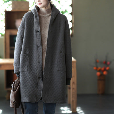 Fleece Retro Art Loose Long Sleeve Hooded Jacket