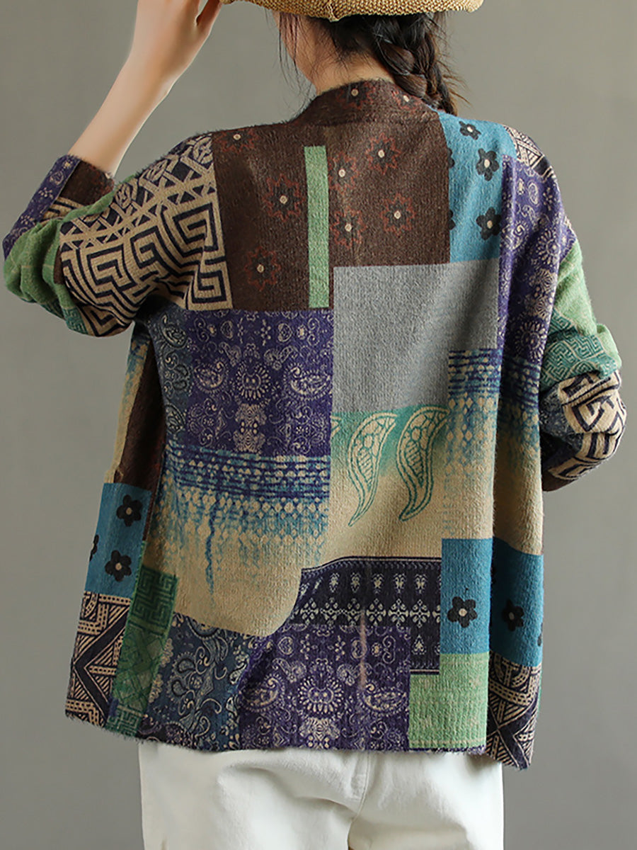 Plus Size - Pocket Stitching V Neck Long Sleeve Sweater Coat