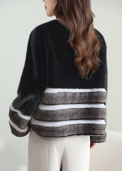 Boho Black Patchwork Mink Velvet Coats Winter