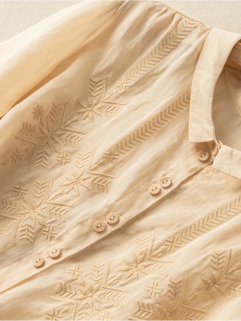 Embroidered Half Sleeve Casual Linen Shirt Top
