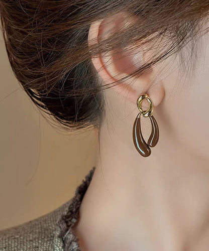 Bohemian Coffee Copper Alloy Asymmetrical Drip Glaze Drop Earrings