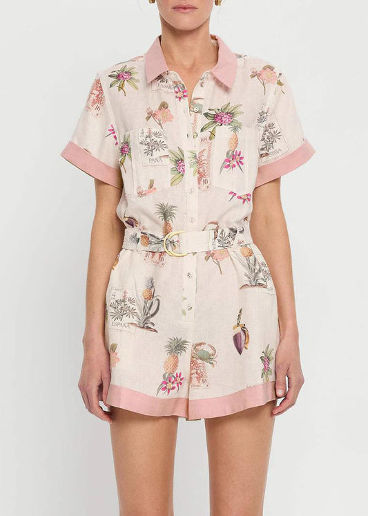 Cute Pink Peter Pan Collar Button Shirts And Shorts Two Pieces Set Summer
