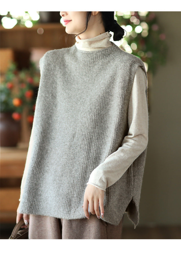 Temperament Loose Sleeveless Pullover Vest Literary Solid Color Vest