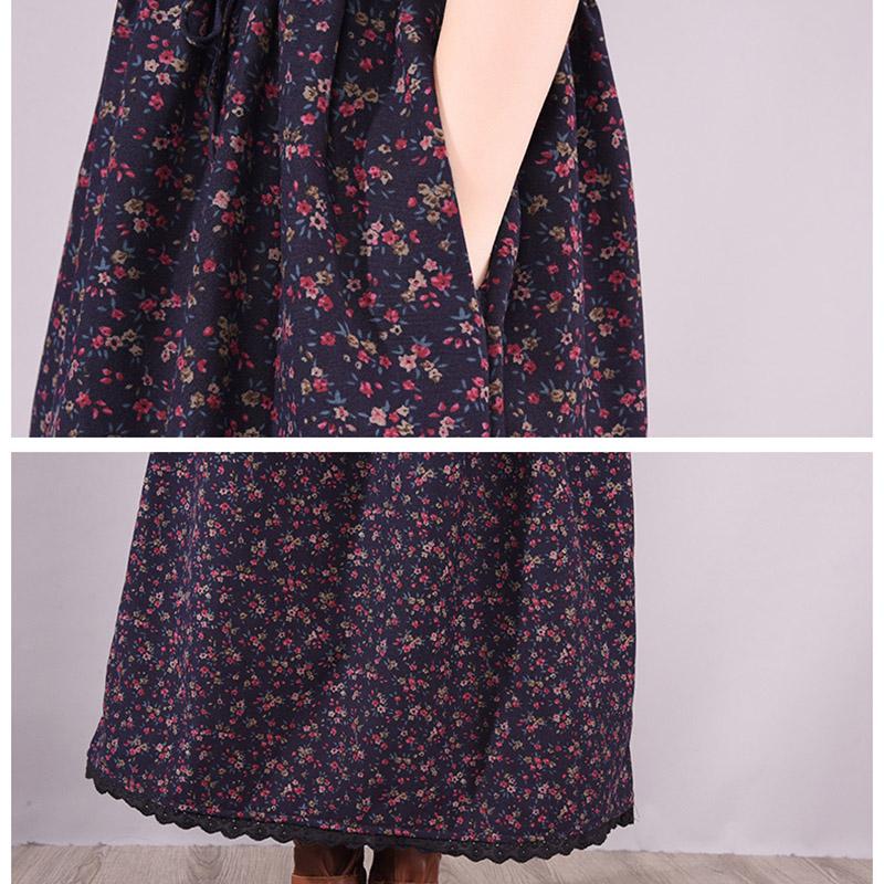 Winter Korean Style High-neck Plush Floral Dress