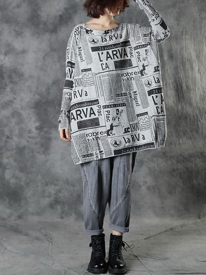 Plus Size - Women Autumn Loose Letter Printed Sweater