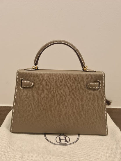 Hermes Kelly 20 Mini Sellier Bag Etoupe Limited Edition Epsom Gold Hardware
