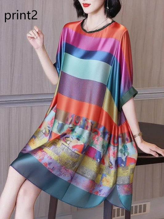 Fashion Ruffled Print3 Button Side Open Linen Vacation Dresses Half Sleeve