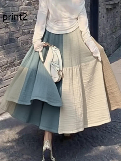 Elegant Print5 Wrinkled High Waist Tulle Skirt Spring