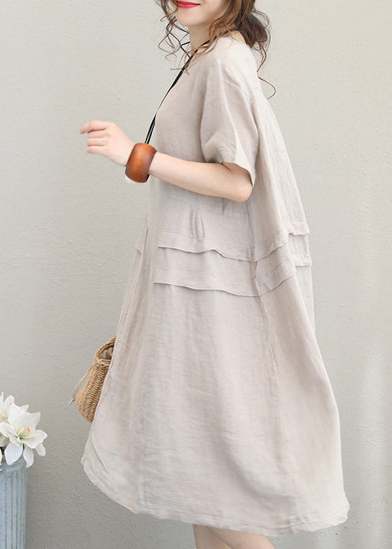 fine Print2 linen dress casual linen clothing dresses women o neck patchwork cotton dress