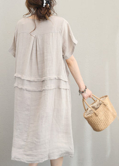 fine Print4 linen dress casual linen clothing dresses women o neck patchwork cotton dress